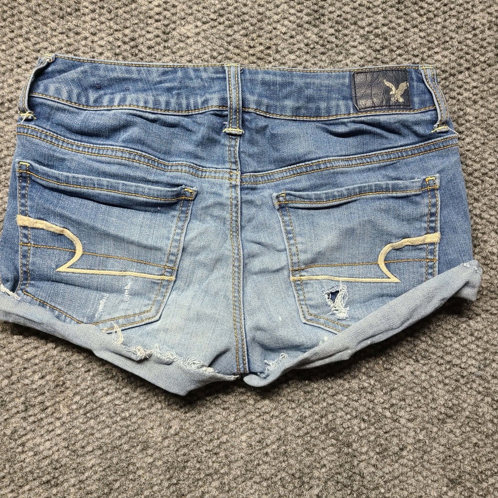 Y2k American Eagle Midi Shortie Distressed Cuffed Stretch Micro Shorts Sz 4 - Picture 3 of 16